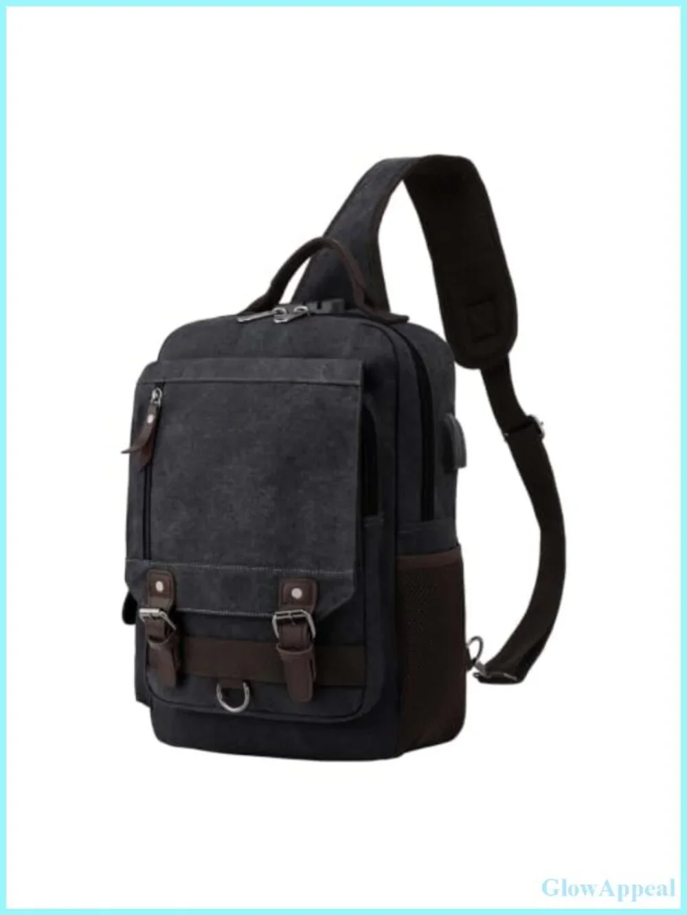 Canvas Messenger Bag Crossbody Sling USB Port Fits 14